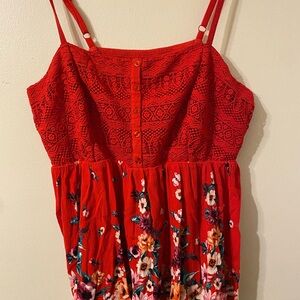 Torrid Babydoll Gauze Crochet Trim Cami Red Floral Size 2X‎
